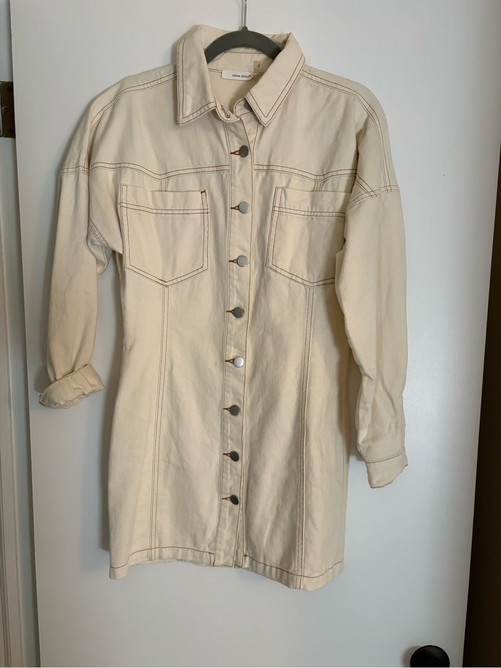 Cream Button-Front Denim dress